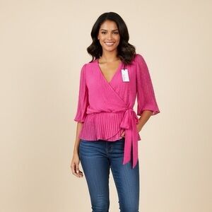 Blue Blossom Pink Textured Wrap Peplum Blouse Women’s Size Large - NWT